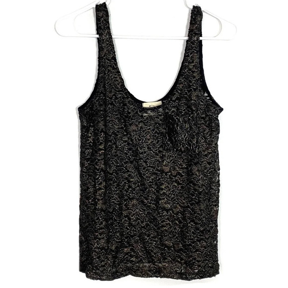 Urban Outfitters Tank Top Womens Size XS Lace Shirt Black Gold Boho Tee Retro - Picture 1 of 7